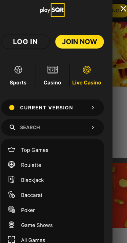 playsqr menu tab