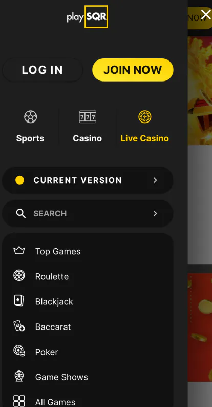 playsqr menu tab